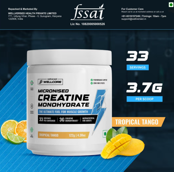 Wellcore Pure Micronised Creatine Monohydrate I 122g I Tropical Tango
