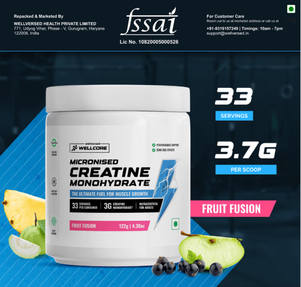 Wellcore Pure Micronised Creatine Monohydrate I 122g I Fruit Fusion
