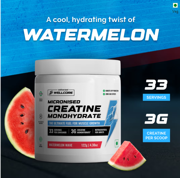 Wellcore Pure Micronised Creatine Monohydrate I 122g I Watermelon Wave