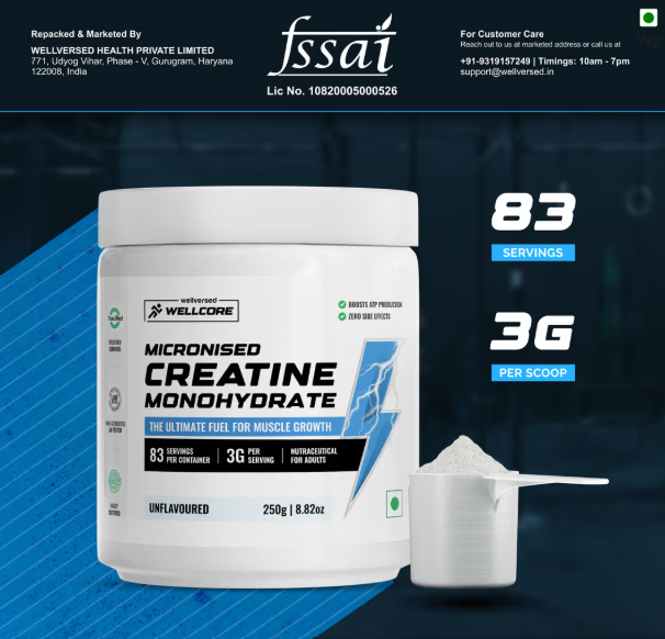 Wellcore Pure Micronised Creatine Monohydrate I 250g I Unflavoured