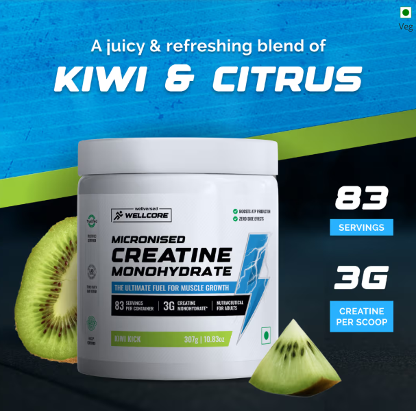 Wellcore Pure Micronised Creatine Monohydrate I 374g I Kiwi Kick