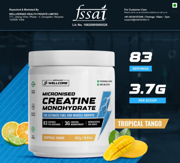 Wellcore Pure Micronised Creatine Monohydrate I 374g I Tropical Tango