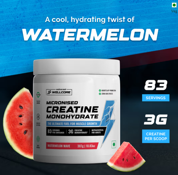Wellcore Pure Micronised Creatine Monohydrate I 374g I Watermelon Wave