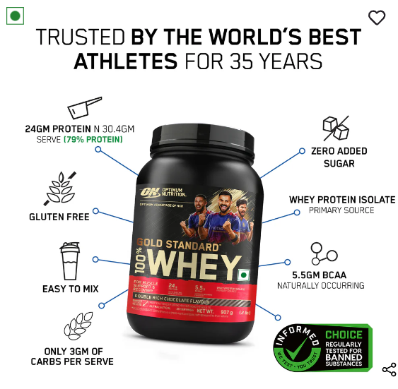 Optimum Nutrition Gold Standard 100% Whey Protein I 907g I Double Rich Chocolate