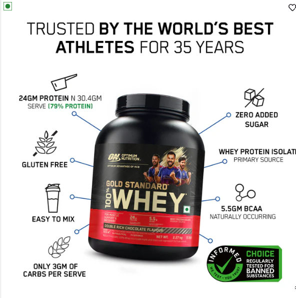 Optimum Nutrition Gold Standard 100% Whey Protein I 2.27Kg I Double Rich Chocolate
