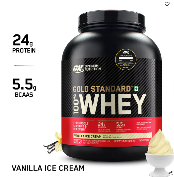 Optimum Nutrition Gold Standard 100% Whey Protein I 2.27Kg I Vanilla Ice Cream