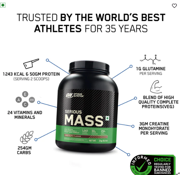 Optimum Nutrition Serious Mass Gainer I 1kg I Chocolate