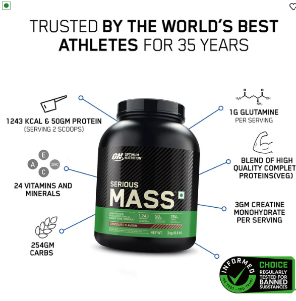 Optimum Nutrition Serious Mass Gainer I 1kg I Vanilla