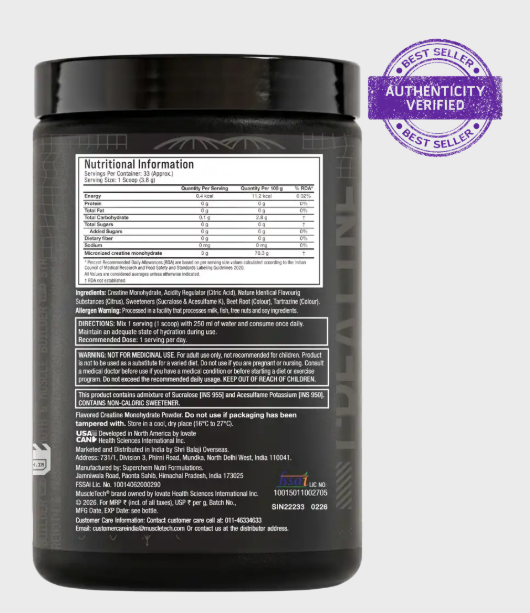 MuscleTech Platinum Creatine Monohydrate I 100g I Unflavoured  (33 Servs)