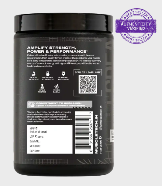 MuscleTech Platinum Creatine Monohydrate I 100g I Unflavoured  (33 Servs)